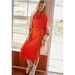 Anthropologie Daily Practice Orange Draped Soft Cowl Neck Midi Dress Size XS